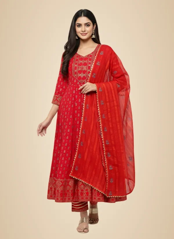 Red_Cotton_Anarkali_Kurti_For_Women