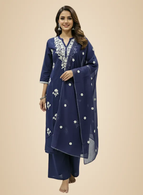 Indigo_Blue_Cotton/Rayon_Blend_Kurta_Set_For_Women