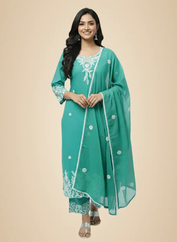 Sea_Green_Cotton_Rayon_Blend_Kurta_Set_For_Women