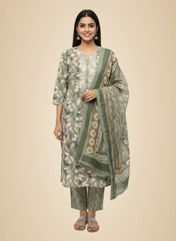 Green_Cotton_Kurta_Set_For_Women