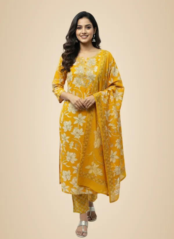 Yellow_Cotton_Blend_Suit_Set_With_Dupatta_For_Women