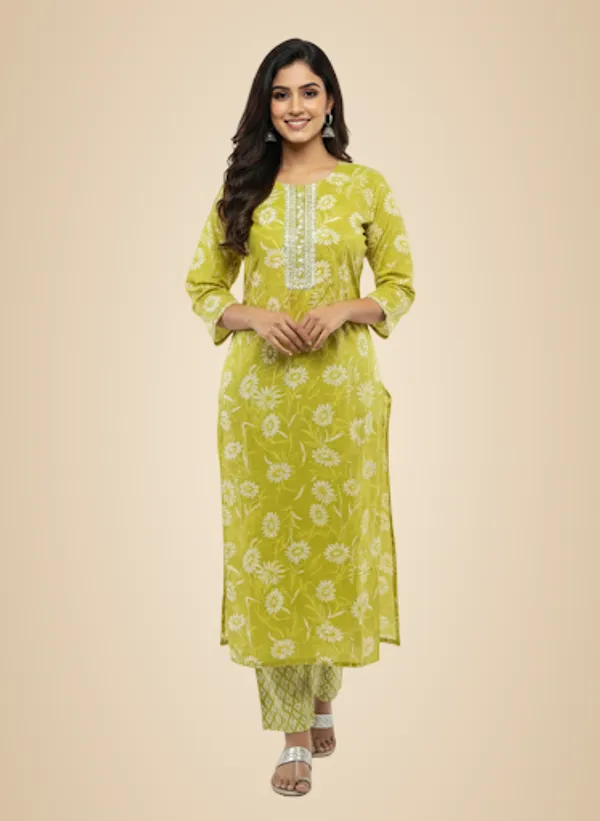 Green_Cotton_Rayon_Blend_Kurta_Set_For_Women