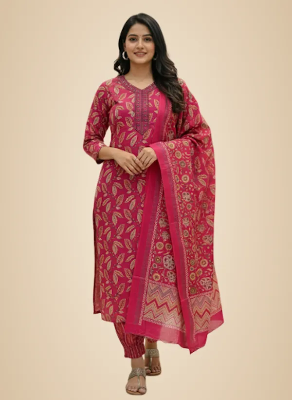 Red_Cotton_Blend_Kurta_Set_For_Women
