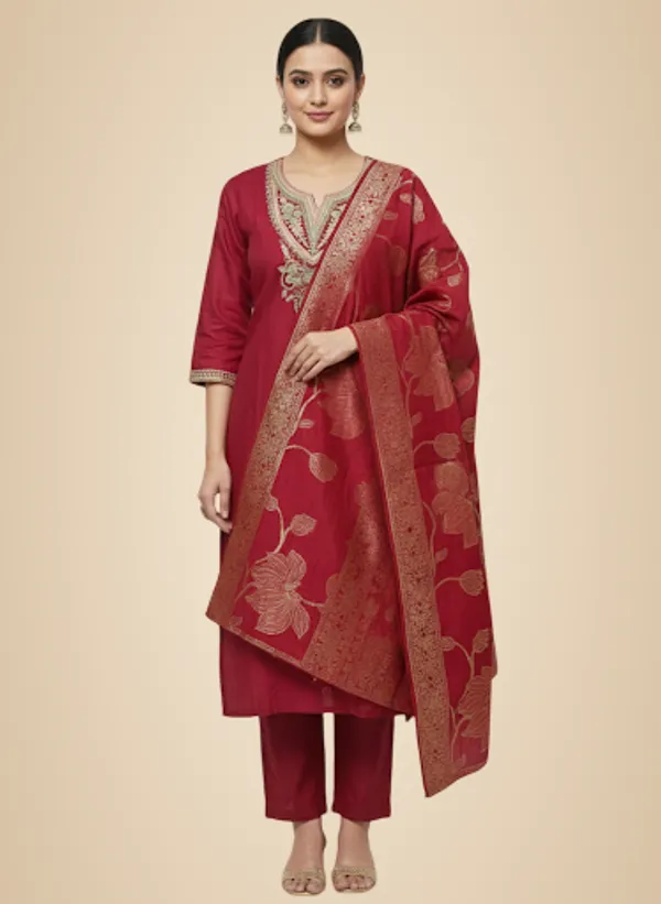 Maroon_Silk_Kurta_Set_For_Women
