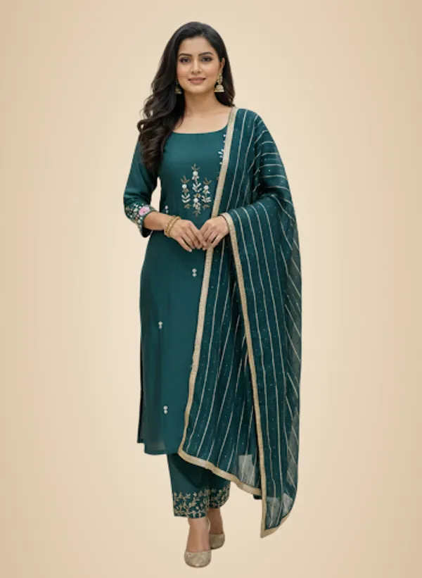 Green_Cotton/Rayon_Blend_Kurta_Set_For_Women