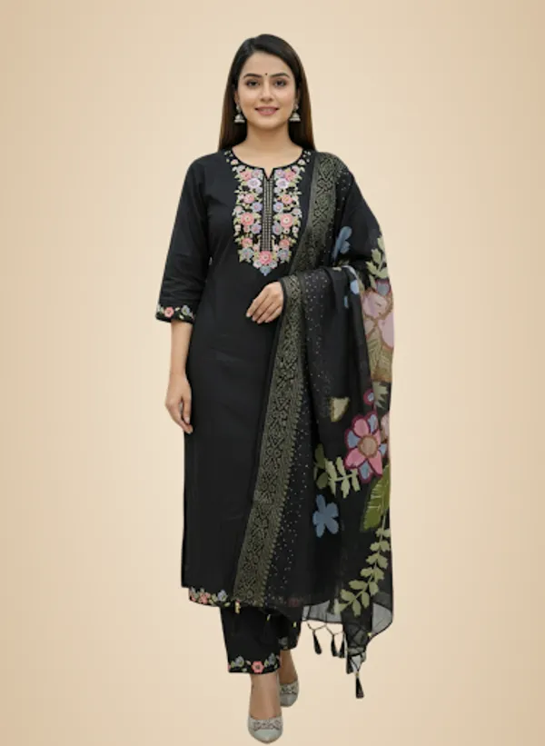 Black_Cotton_Blend_Kurta_Set_For_Women