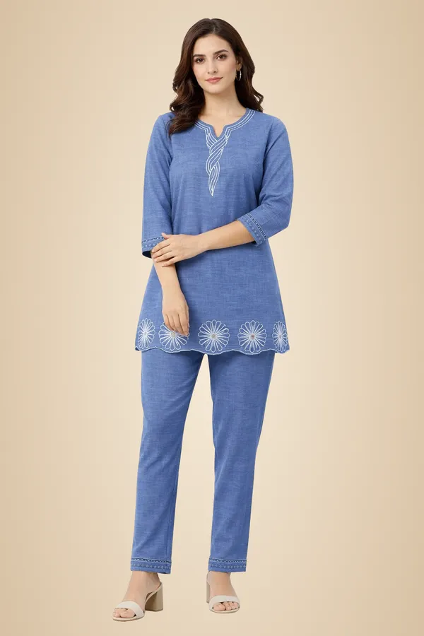 Blue_Cotton_Blend_Co-Ord_Set_For_Women