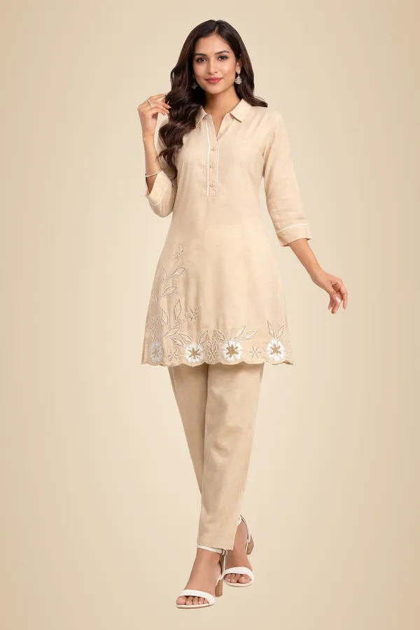 Cream_Cotton_Blend_Co-Ord_Set_For_Women