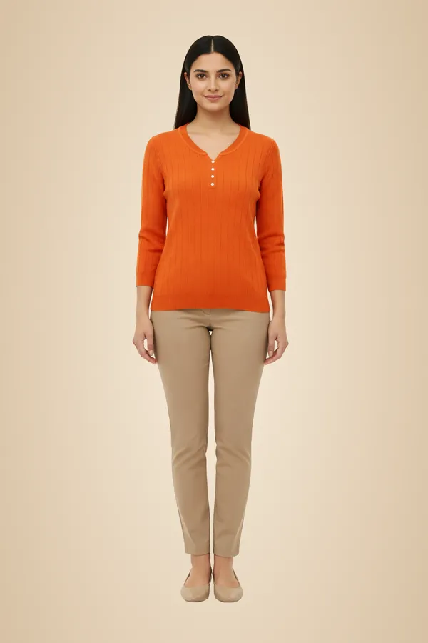 Orange_100%_Premium_Cotton_Blend_Top_For_Women