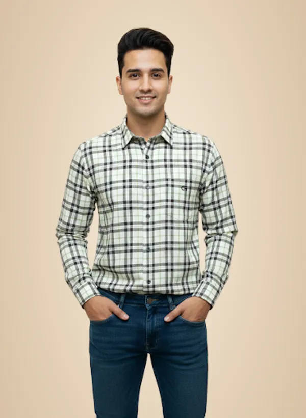 Green_Cotton_Blend_Shirt_For_Men