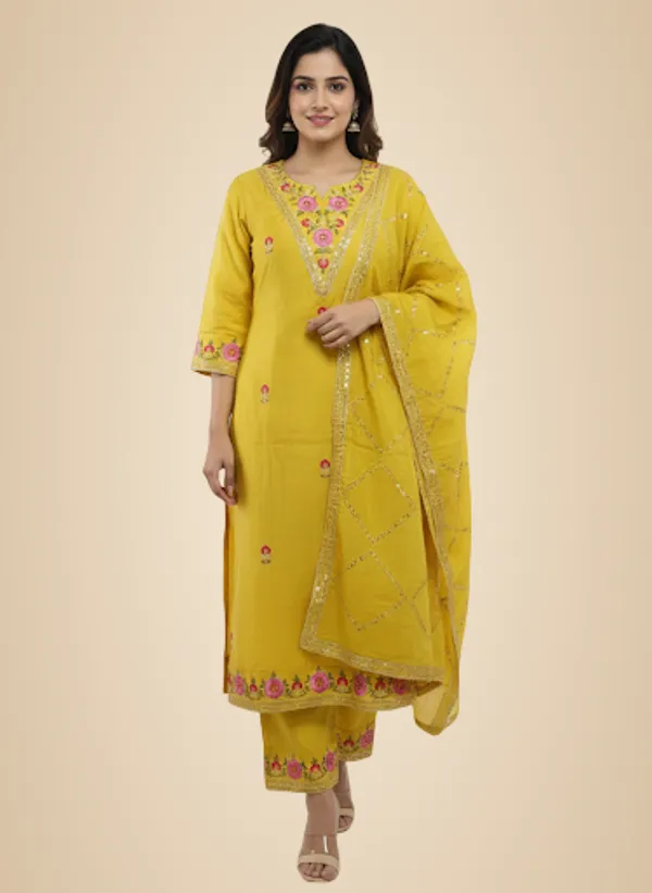Mustard_Yellow_Silk_Embroidered_Suit_Set_For_Women
