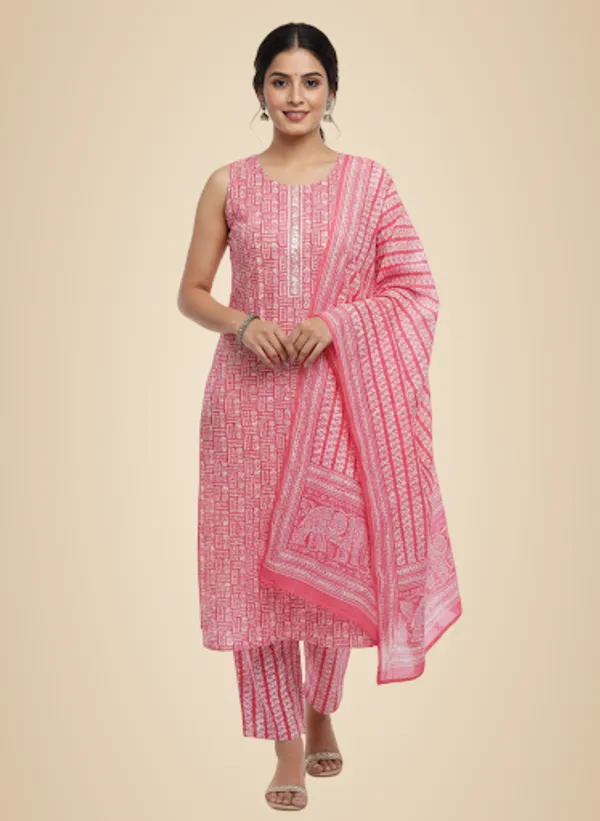 Pink_Cotton_Kurti_Set_With_Pants_For_Women