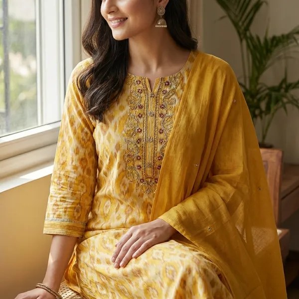 Yellow_Cotton_Kurti_Set_For_Women