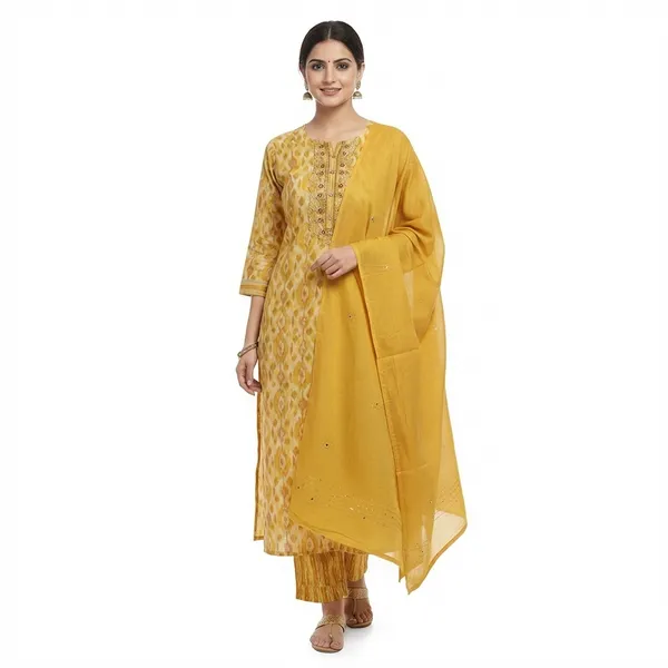 Yellow_Cotton_Kurti_Set_For_Women