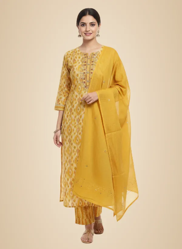 Yellow_Cotton_Kurti_Set_For_Women
