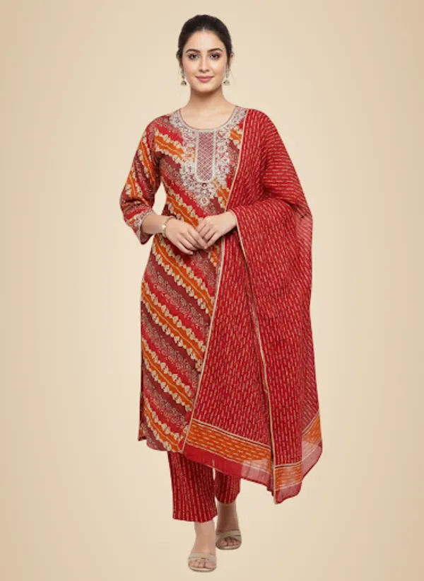 Red_Cotton_Kurta_Set_For_Women