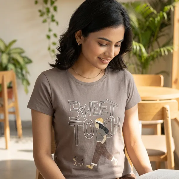Brownish_Grey_Cotton_T-Shirt_For_Women
