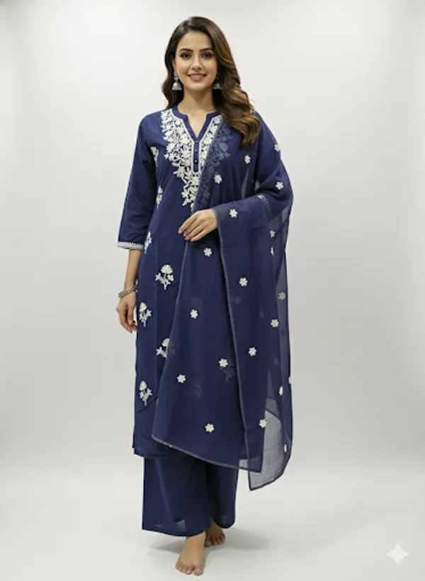 Indigo_Blue_Cotton/Rayon_Blend_Kurta_Set_For_Women