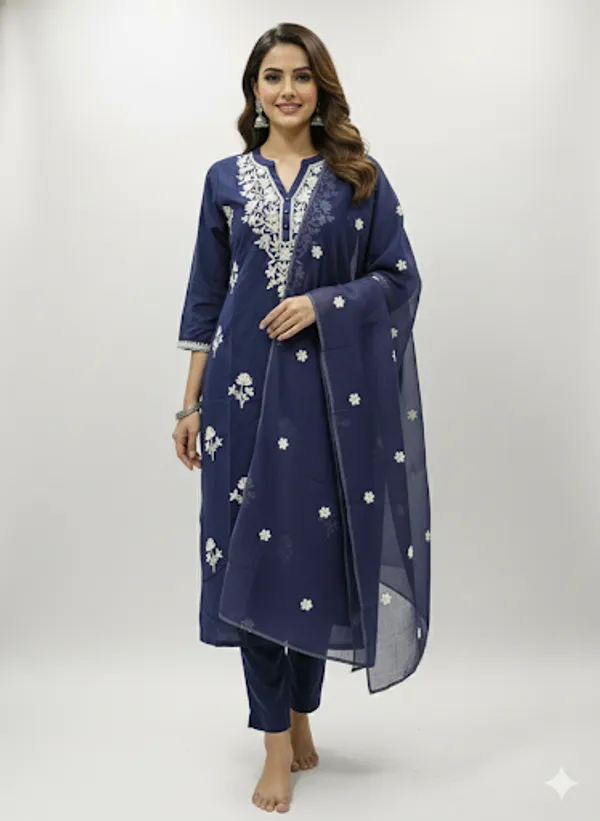Indigo_Blue_Cotton/Rayon_Blend_Kurta_Set_For_Women