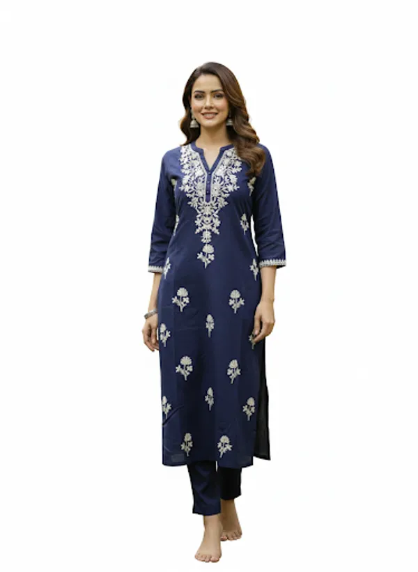 Indigo_Blue_Cotton/Rayon_Blend_Kurta_Set_For_Women