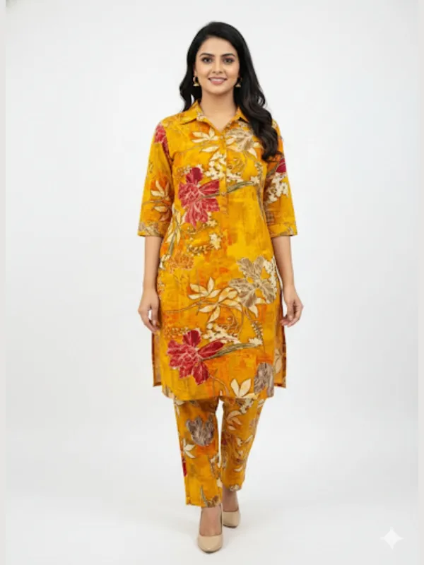 Yellow_100%_Premium_Cotton_Blend_Co-Ord_Set_For_Women