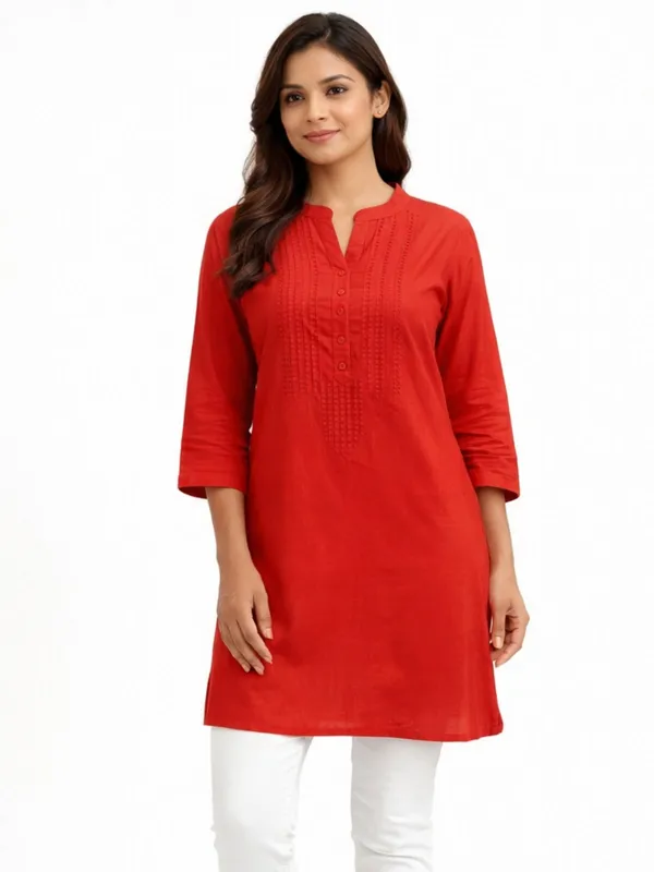 Red_Cotton_Blend_Kurti_For_Women