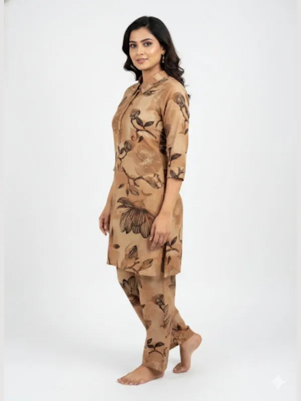 Mud_Brown_100%_Premium_Cotton_Blend_Co-Ord_Set_For_Women