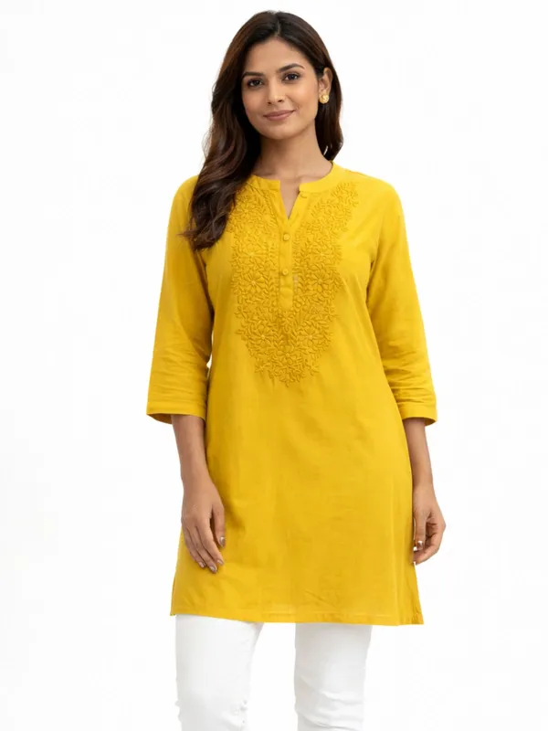 Yellow_Cotton_Kurti_For_Women