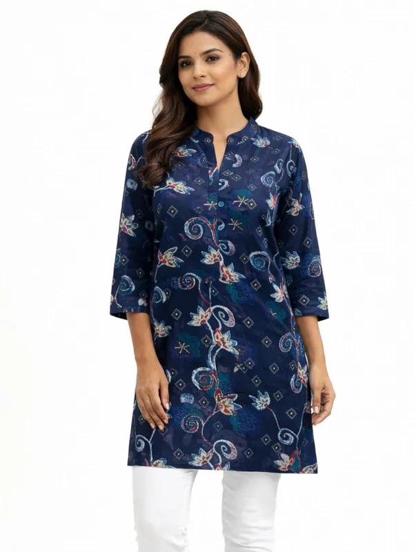 Indigo_Blue_Cotton_Rayon_Blend_Kurti_For_Women