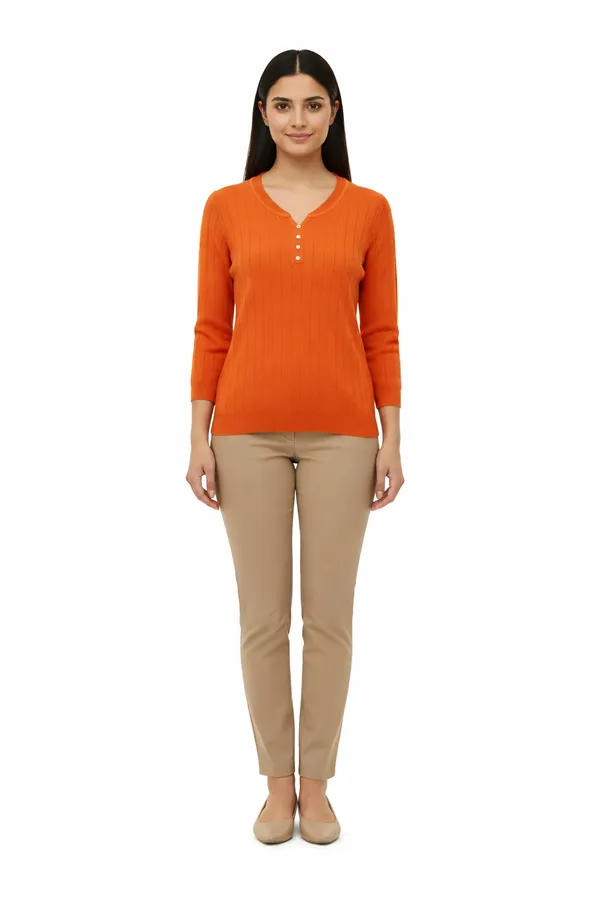 Orange_100%_Premium_Cotton_Blend_Top_For_Women