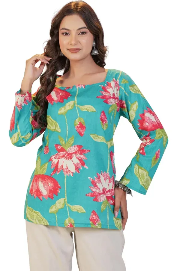Green_Cotton_Tunic_Top_For_Women