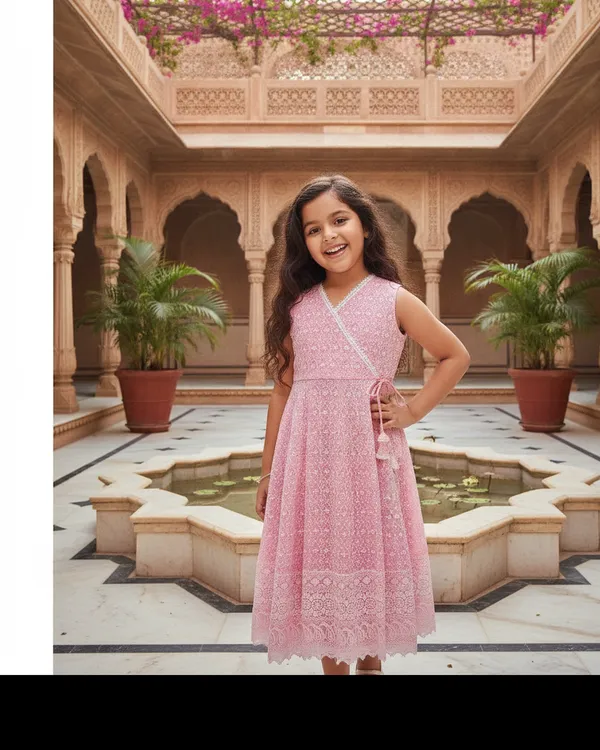 Girls_Pink_Chikankari_Cotton_Wrap_Dress