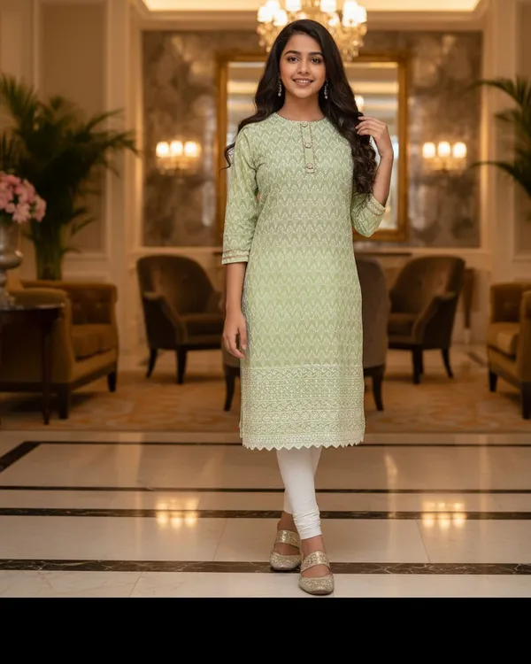 Light_Green_Girls_Casual_Kurta_And_Leggings_Set