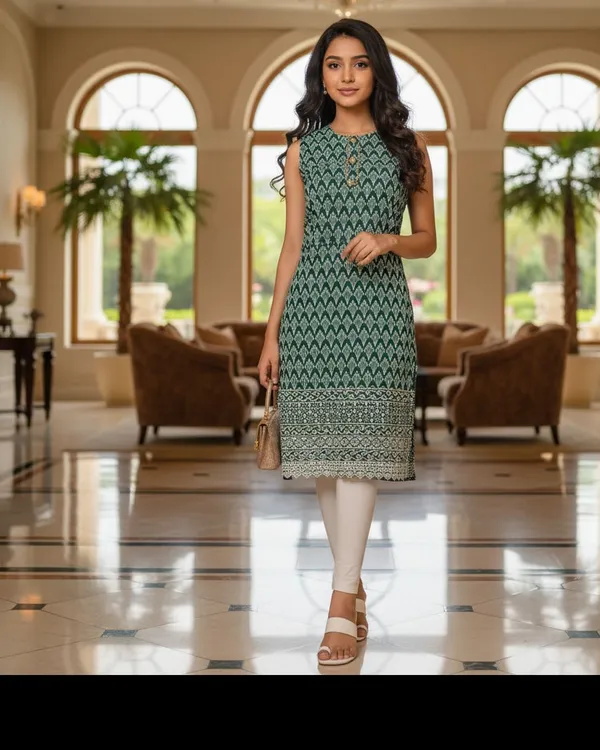 Dark_Green_Girls_Casual_Kurta_And_Leggings_Set