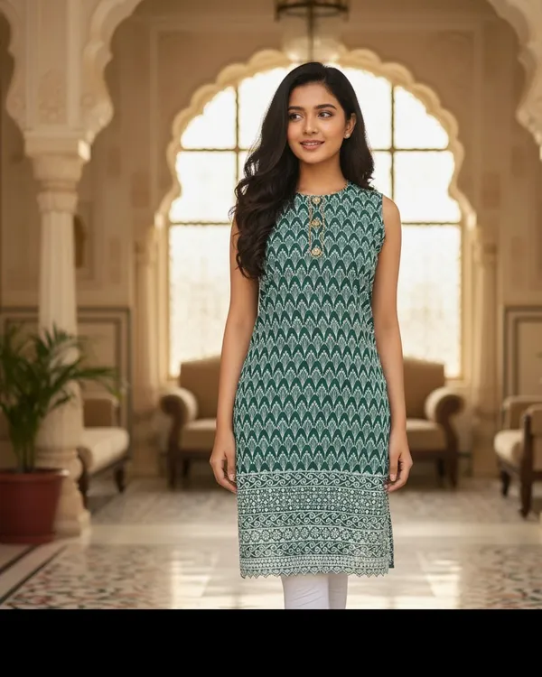 Dark_Green_Girls_Casual_Kurta_And_Leggings_Set