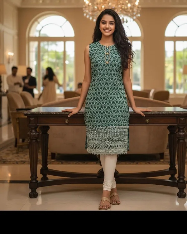 Dark_Green_Girls_Casual_Kurta_And_Leggings_Set