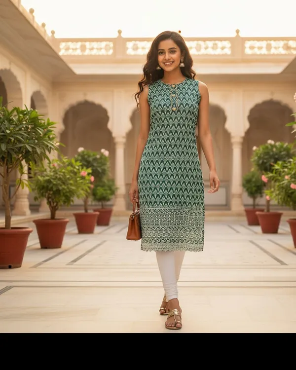 Dark_Green_Girls_Casual_Kurta_And_Leggings_Set