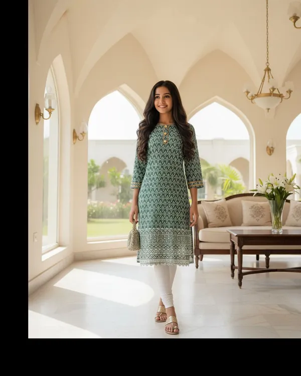 Dark_Green_Girls_Casual_Kurta_And_Leggings_Set