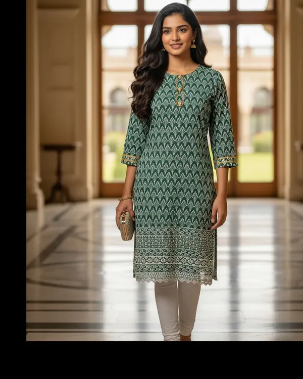Dark_Green_Girls_Casual_Kurta_And_Leggings_Set