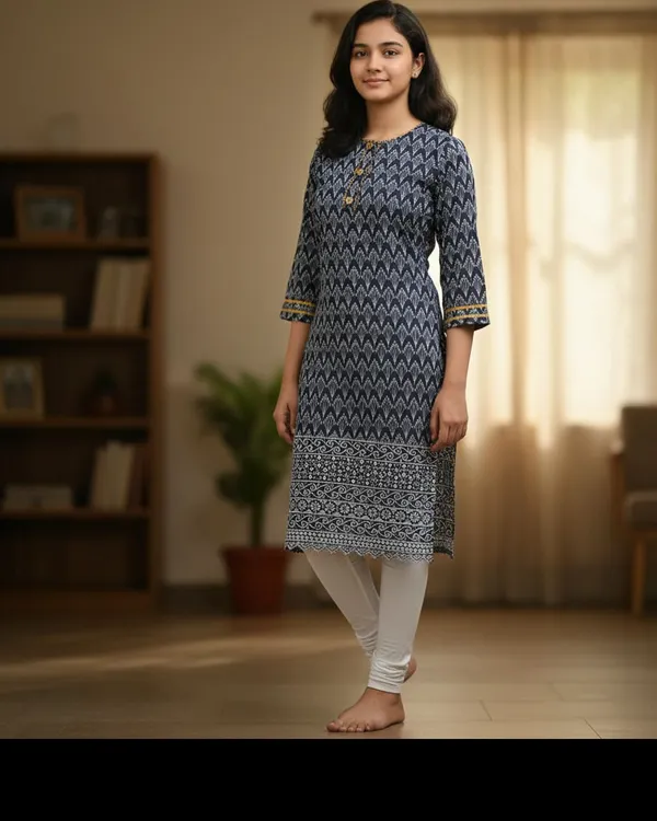 Blue_Girls_Chikan_Embroidery_Straight_Kurta