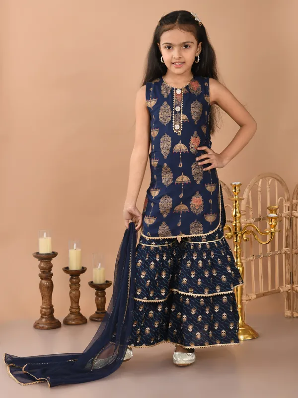 Lalti_Fashion_Girls_Navy_Blue_Gold_Foil_Printed_Kurta_Sharara_with_Dupatta