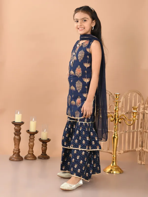 Lalti_Fashion_Girls_Navy_Blue_Gold_Foil_Printed_Kurta_Sharara_with_Dupatta