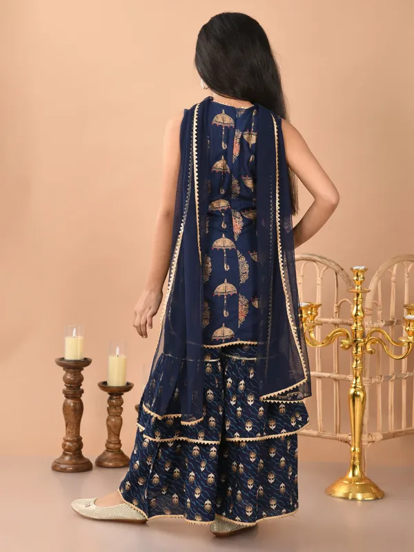 Lalti_Fashion_Girls_Navy_Blue_Gold_Foil_Printed_Kurta_Sharara_with_Dupatta