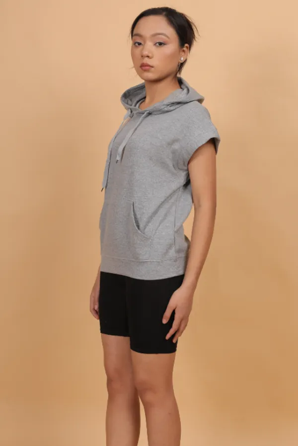 Young_Now_Women's_Grey_Short_Sleeve_Hoodie_And_Check_Pleated_Mini_Skirt