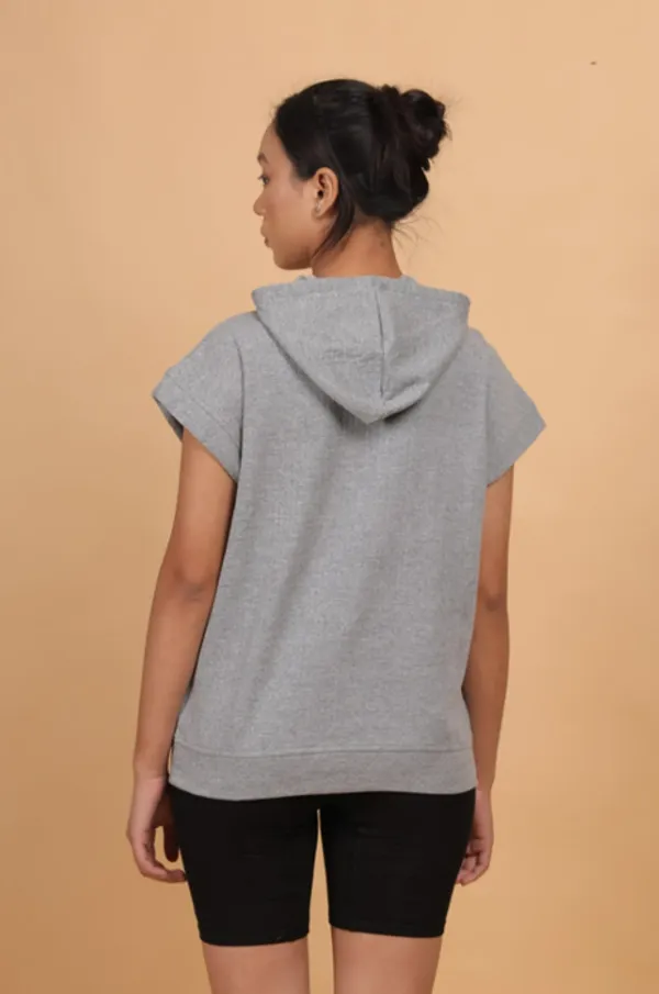 Young_Now_Women's_Grey_Short_Sleeve_Hoodie_And_Check_Pleated_Mini_Skirt