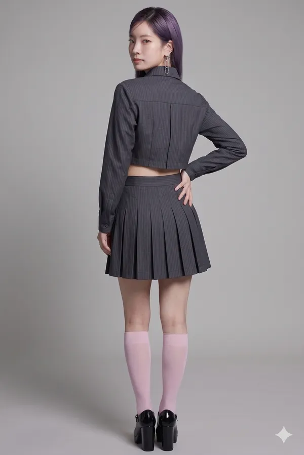 Black_Full_Sleeve_Crop_Shirt_And_Pleated_Skirt_For_Women