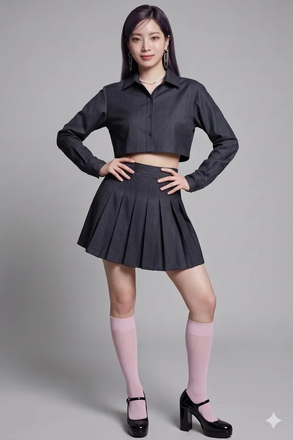 Black_Full_Sleeve_Crop_Shirt_And_Pleated_Skirt_For_Women