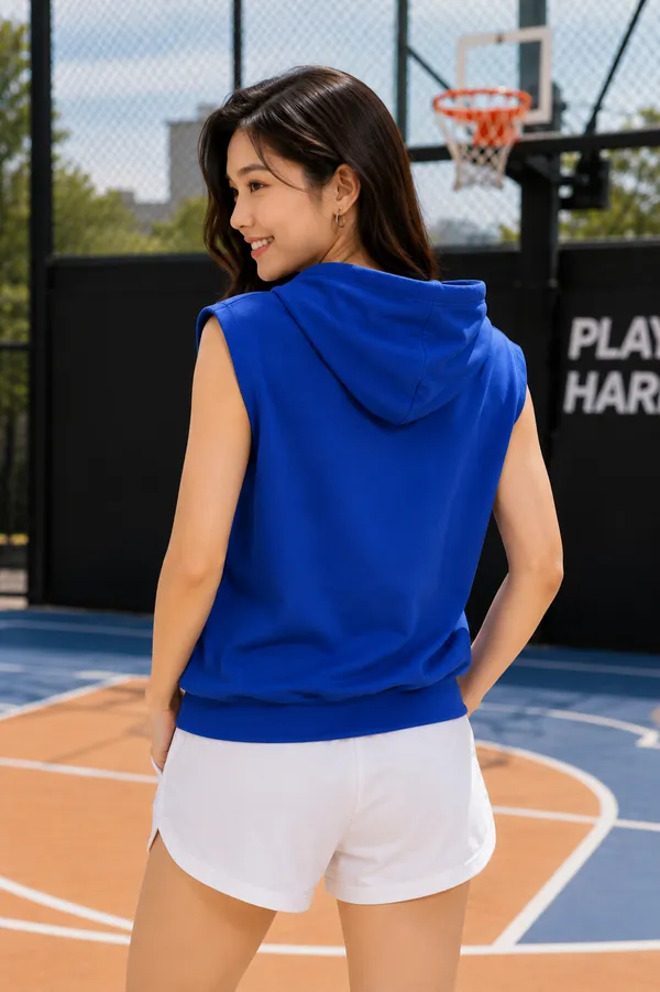Royal_Blue_Short-Sleeve_Hoodie_And_Baby_Pink_Sports_Tank_Top_For_Women