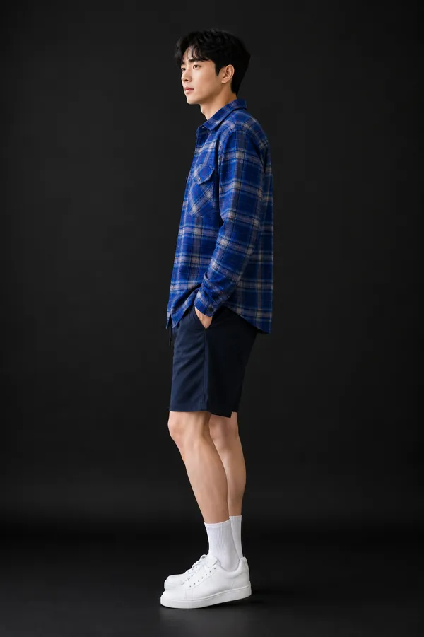 Blue_Check_Shacket_-_Casual_Shirt_And_Young_Men_Navy_Blue_Cotton_Shorts_For_Men