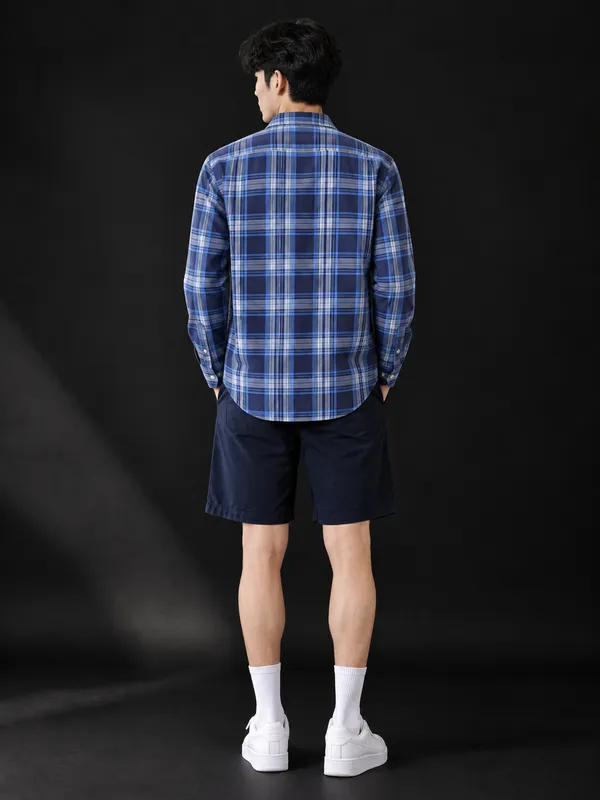 Blue_Check_Shacket_-_Casual_Shirt_And_Young_Men_Navy_Blue_Cotton_Shorts_For_Men